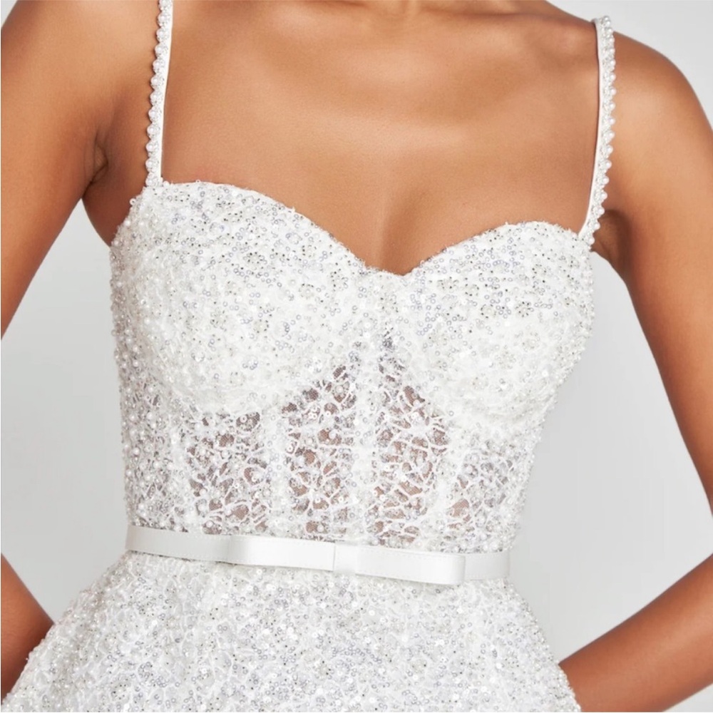 NADINE MERABI White Strapless Sequin Mini Dress - Picture 3 of 7